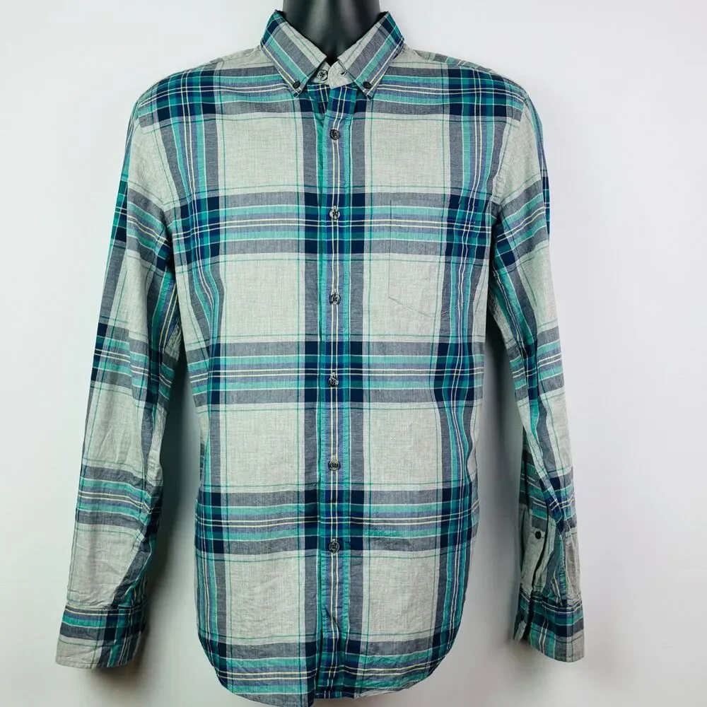 J. Crew Blue Green Plaid Button Down Medium